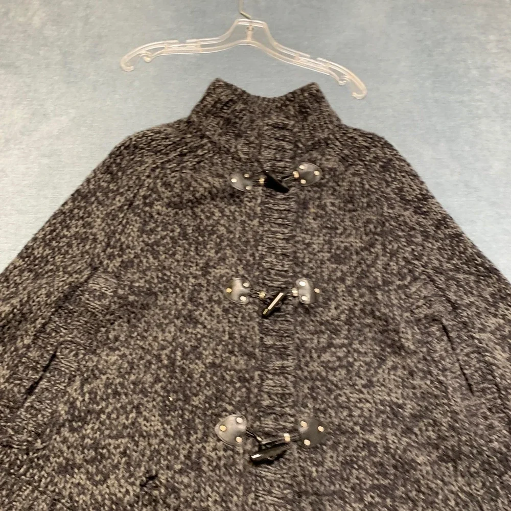 Michael Kors Cape Poncho Sweater Womens M Grey Wool Knit Toggle Button Mock Neck